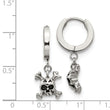 Stainless Steel Polished Black Oxidized Skull Dangle Hinged Hoop Earrings