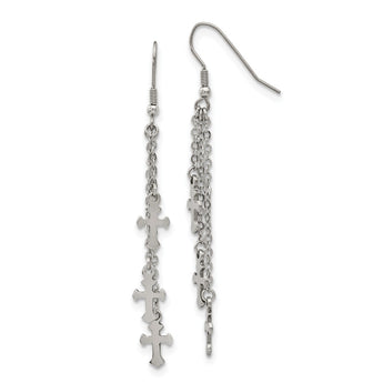 Stainless Steel Multi Strand Cross Dangle Shepherds Hook Earrings