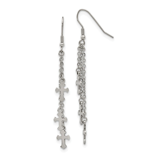 Stainless Steel Multi Strand Cross Dangle Shepherds Hook Earrings