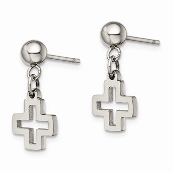 Stainless Steel Cross Post Dangle Earrings