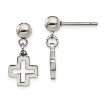 Stainless Steel Cross Post Dangle Earrings