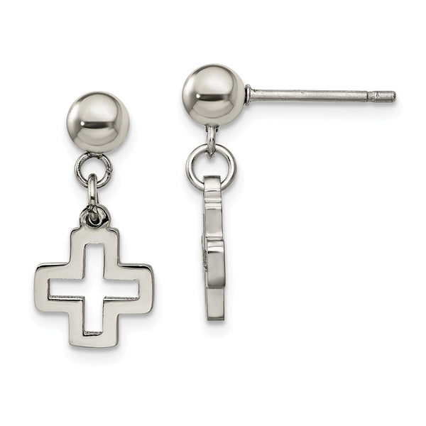 Stainless Steel Cross Post Dangle Earrings