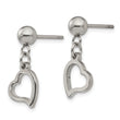 Stainless Steel 5 mm Ball Post Heart Dangle Earrings
