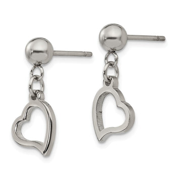 Stainless Steel 5 mm Ball Post Heart Dangle Earrings