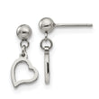 Stainless Steel 5 mm Ball Post Heart Dangle Earrings