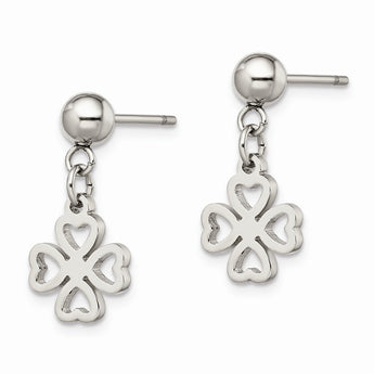 Stainless Steel Clover Post Dangle Earrings