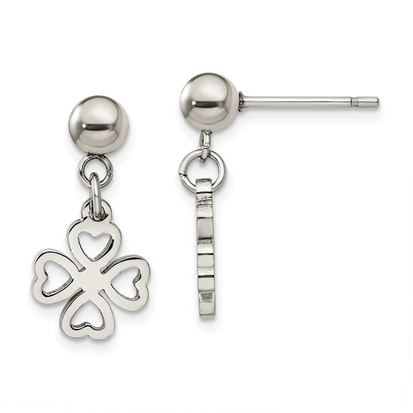 Stainless Steel Clover Post Dangle Earrings