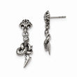 Stainless Steel Antiqued & Polished w/ CZ Snake Dangle Post Earrings