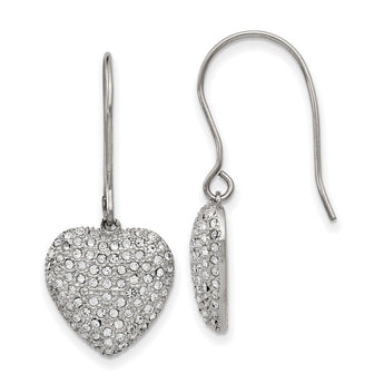 Stainless Steel Polished w/ Preciosa Crystal Heart Dangle Earrings
