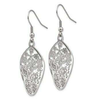 Stainless Steel Polished Flower Dangle Shepherd Hook Earrings