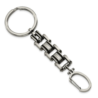 Stainless Steel Polished and Brushed Black Rubber Key Ring