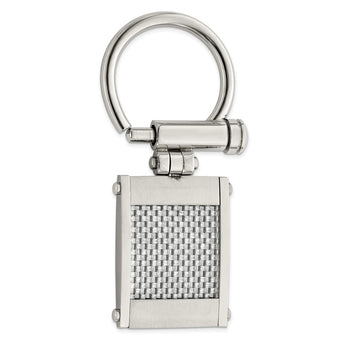 Stainless Steel Brushed and Polished Grey Carbon Fiber Inlay Key Ring