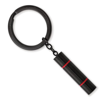 Stainless Steel Brushed and Polished Black IP-plated w/Red Enamel Key Ring
