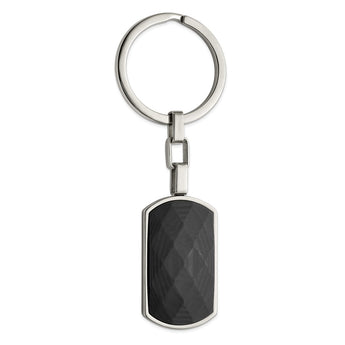 Stainless Steel Polished Solid Black Carbon Fiber Inlay Key Ring