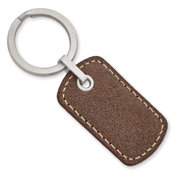Stainless Steel Brushed Tan Stitched Leather Key Ring
