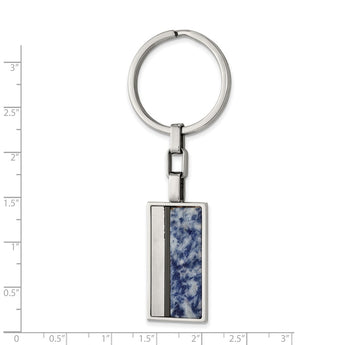 Stainless Steel Brushed and Polished Black IP w/Blue Spot Stone Key Ring
