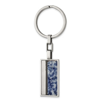 Stainless Steel Brushed and Polished Black IP w/Blue Spot Stone Key Ring