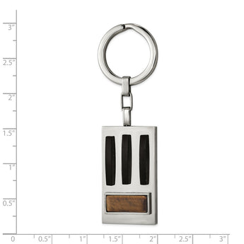 Stainless Steel Brushed and Polished Black IP w/Tiger's Eye Key Ring
