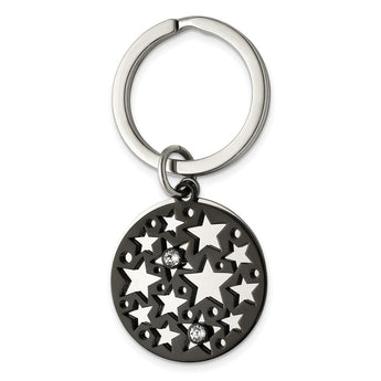 Stainless Steel Polished Black IP with Swarovski Star 2 Piece Key Ring