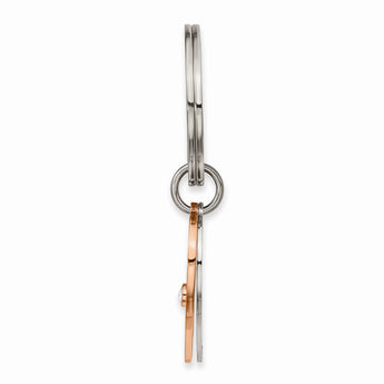 Stainless Steel Polished Rose IP w/Swarovski LOVE Hearts 2 Piece Key Ring