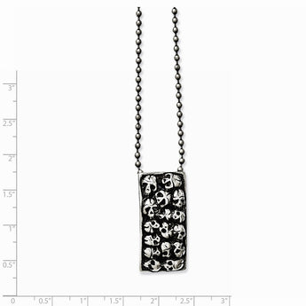 Stainless Steel Polished & Antiqued Skulls 24in Necklace