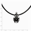Stainless Steel Antiqued Crown with Black Glass Necklace