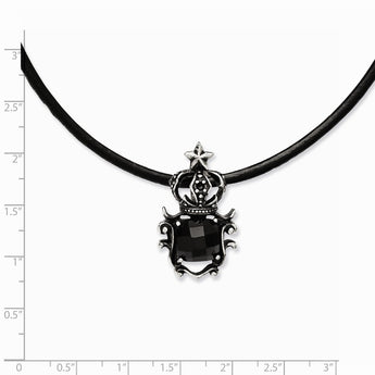 Stainless Steel Antiqued Crown with Black Glass Necklace