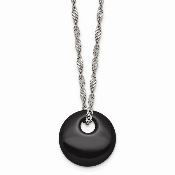 Stainless Steel Black Onyx Circular Polished Necklace
