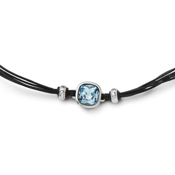 Stainless Steel Polished Blue Glass with 1in ext. Leather Necklace