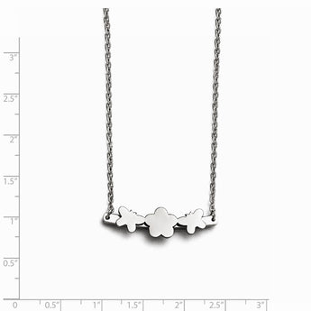 Stainless Steel Polished Butterfly & Flower Necklace - Birthstone Company