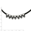 Stainless Steel Polished/Antiqued Skulls Black Leather Cord Necklace