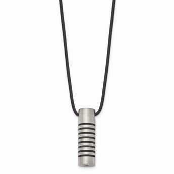 Stainless Steel Black Rubber Accent Leather Cord Necklace