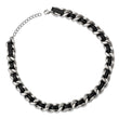 Stainless Steel Polished Blk Leather w/2in. Ext. Curb Choker Necklace
