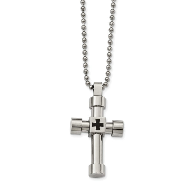 Stainless Steel Polished Black Enamel Cross Necklace