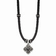 Stainless Steel Polished Black IP Braided Blk Leather CZ Necklace