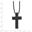 Stainless Steel Brushed LaserCut Blk IP Cross w/Leather Cord Necklace