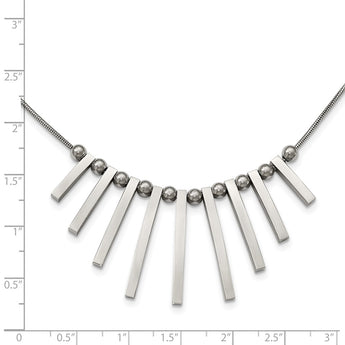 Stainless Steel Polished Bars and Beads 15.75in w/1in. Ext Necklace