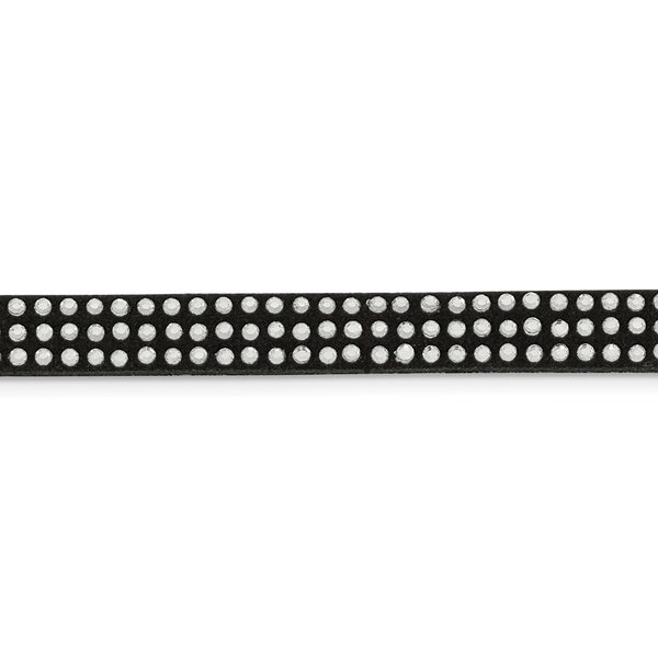 Stainless Steel with Black Leather and Crystal 11.75in w/3in ext. Choker