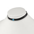 Stainless Steel Polished Leather w/Imit.Turquoise 11.75in w/3in ext. Choker