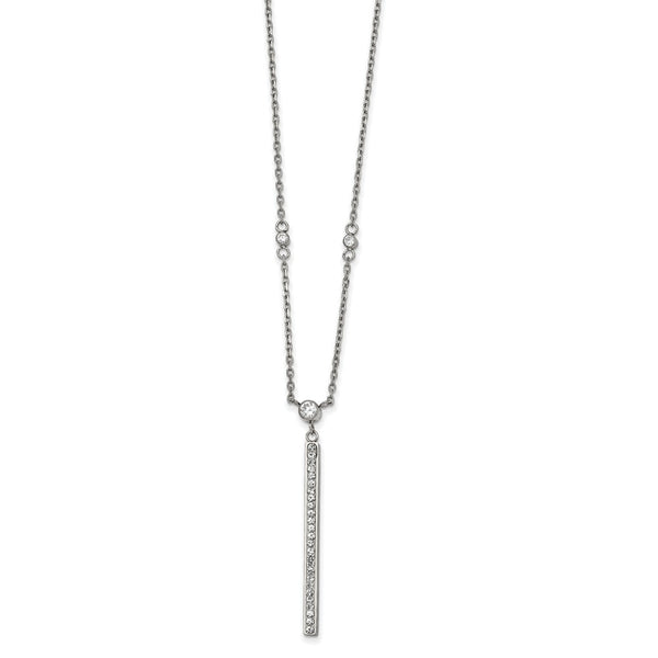 Stainless Steel Polished w/ Preciosa Crystal Bar w/2.25in ext Necklace