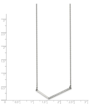 Stainless Steel Polished w/CZ Angled Bar 17.5in Necklace