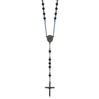 Stainless Steel Polished Black and Blue IP-plated 30in Rosary