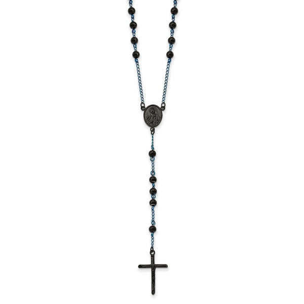 Stainless Steel Polished Black and Blue IP-plated 30in Rosary