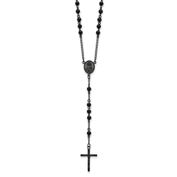 Stainless Steel Polished Black IP-plated 30in Rosary