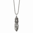 Stainless Steel Antiqued & Polished w/White Cat's Eye Feather 24in Necklace