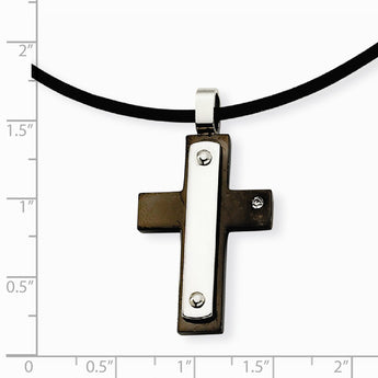 Stainless Steel CZ Accent Black IP-plated Cross 18in Necklace