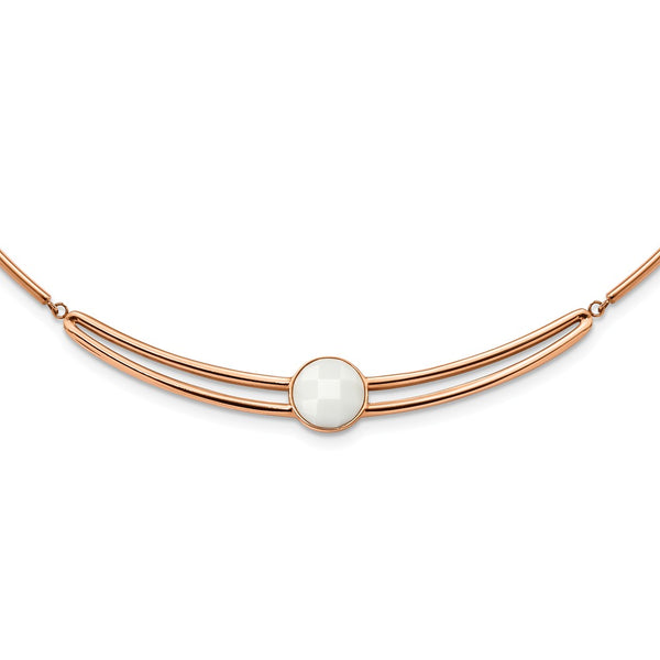 Stainless Steel Polished Rose IP-plated with Crystal w/1in ext 15in Choker