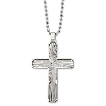 Stainless Steel Polished and Textured Cross 22in Necklace