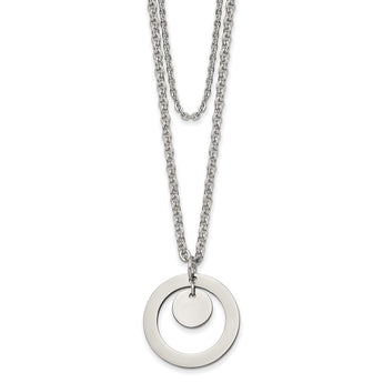 Stainless Steel Polished 2 Strand Circle and Disc w/2in ext 16.5in Necklace