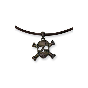 Stainless Steel IP Black-plated Skull w/ Cross Bones 18in Necklace
